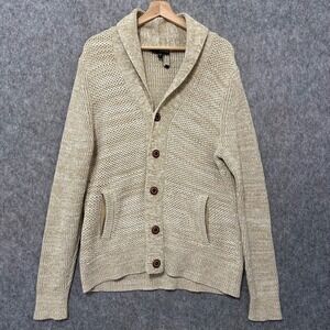 NEW Express Mens Sz L Tan Shawl Collar Button Front Cardigan Sweater Minimalist